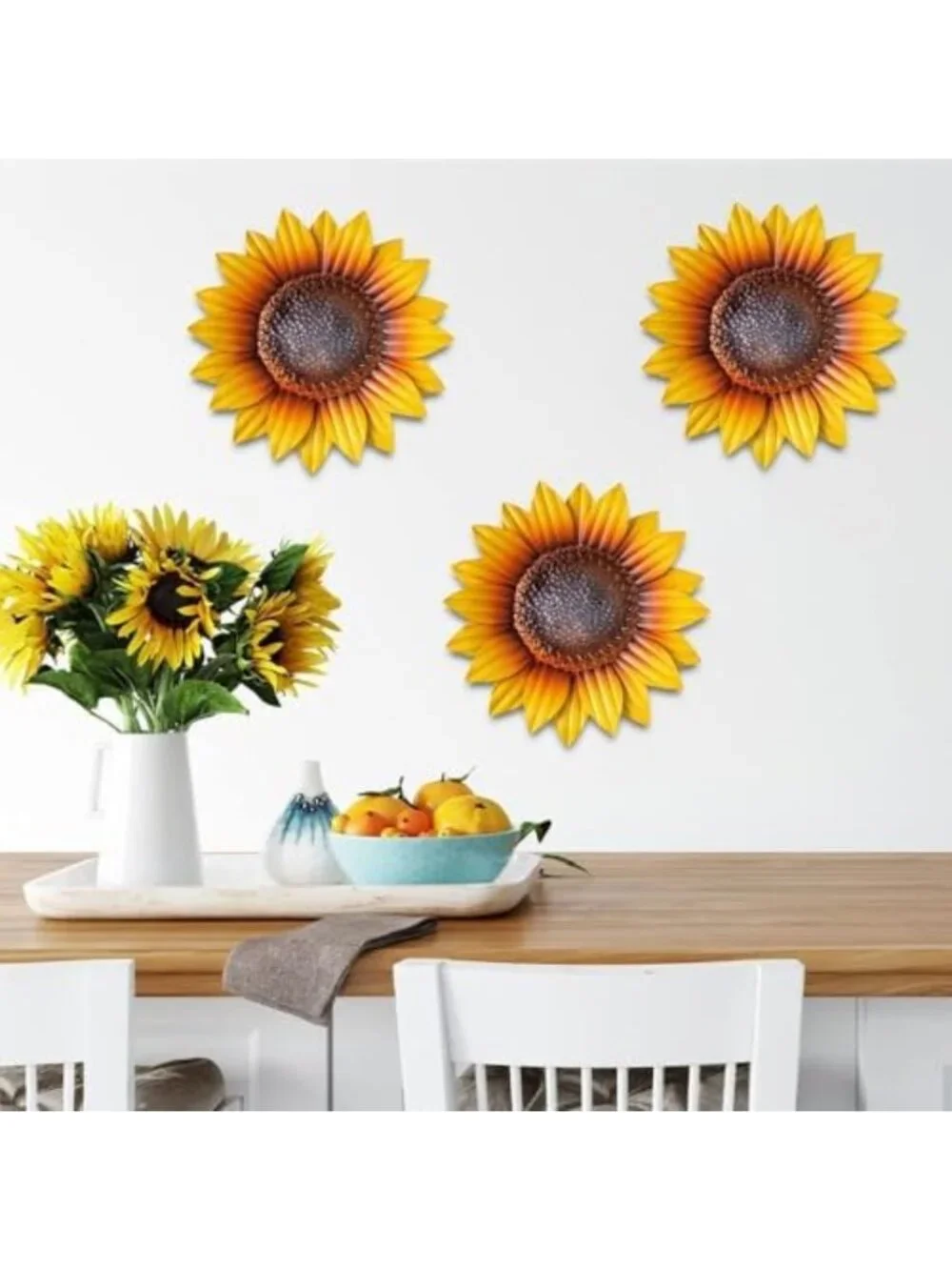 Set of 3 Handmade Sunflower Metal Wall Art Decor - Spring Garden Hanging Decor